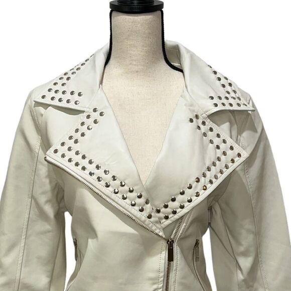 NY&Co Faux-Leather V-Neckline Studded Jacket - Picture 2 of 14